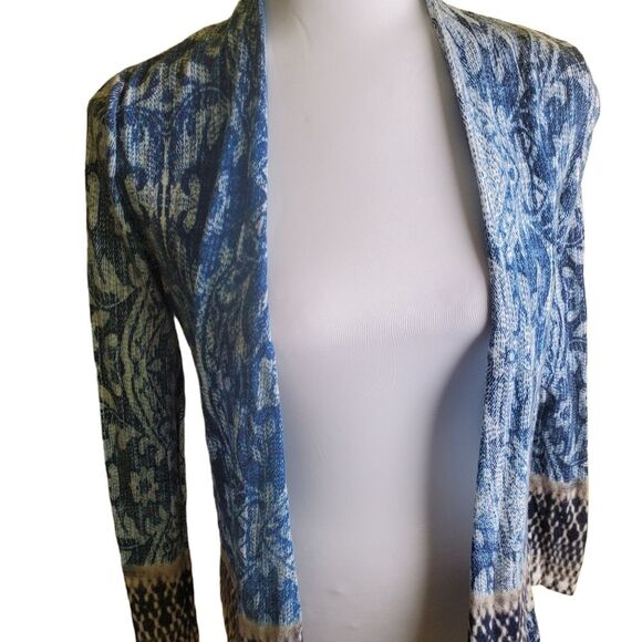 Chico’s Blue Patterned Open Front Cardigan Size Small - Picture 2 of 9
